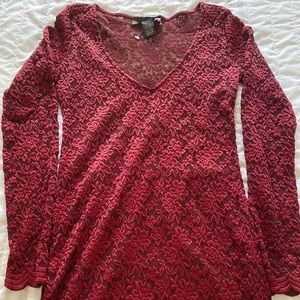 Red lace v-neck mini dress